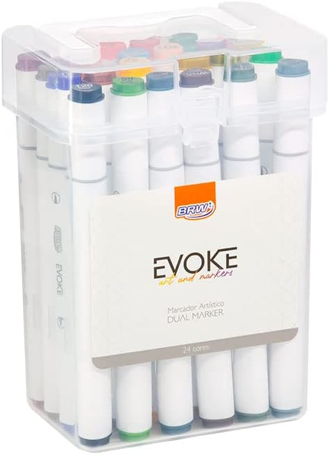 Kit Caneta Colorida Ponta Dupla 24Pçs com Estojo (Versão Pretas ou Brancas)