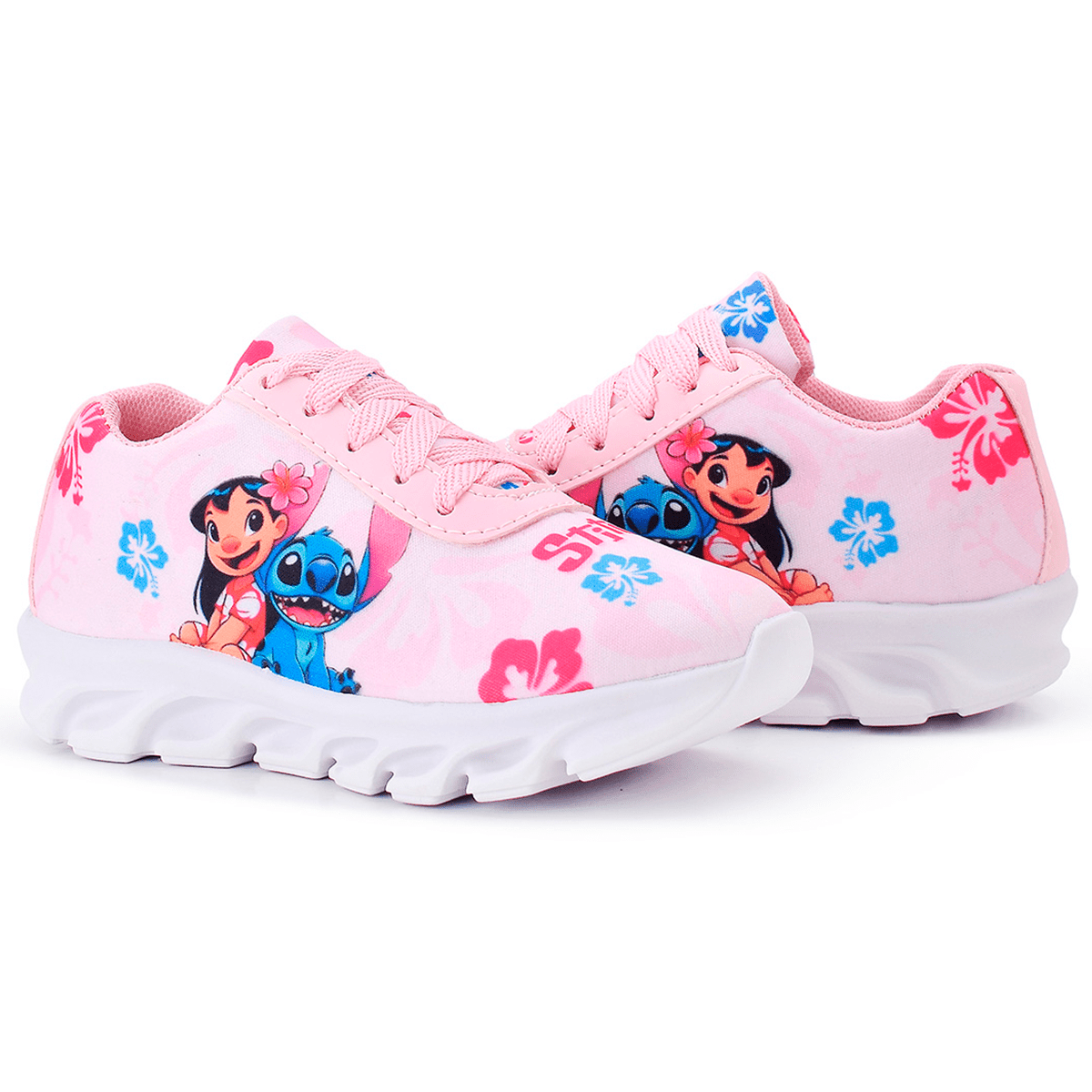 Kit Tênis Infantil Stitch Menina Casual + Chinelo + Óculos + Relógio Digital