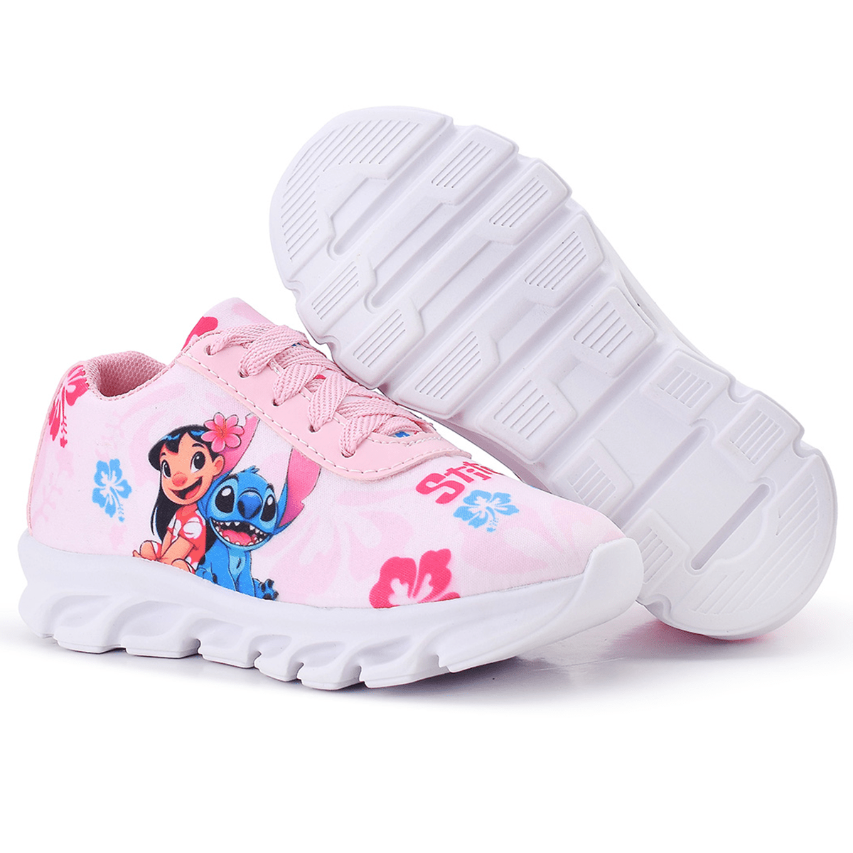 Kit Tênis Infantil Stitch Menina Casual + Chinelo + Óculos + Relógio Digital
