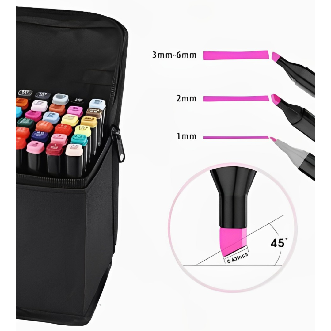 Kit Caneta Colorida Ponta Dupla 24Pçs com Estojo (Versão Pretas ou Brancas)