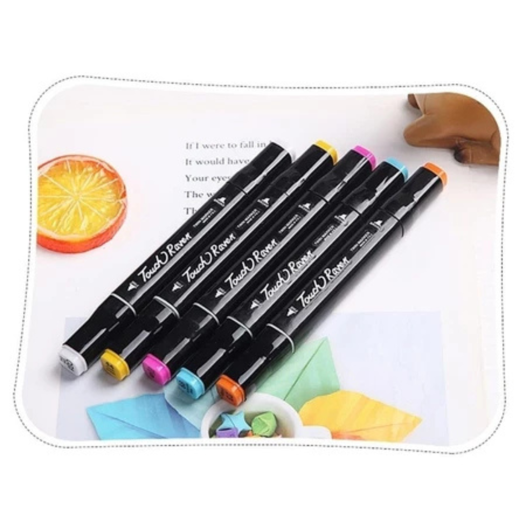Kit Caneta Colorida Ponta Dupla 24Pçs com Estojo (Versão Pretas ou Brancas)