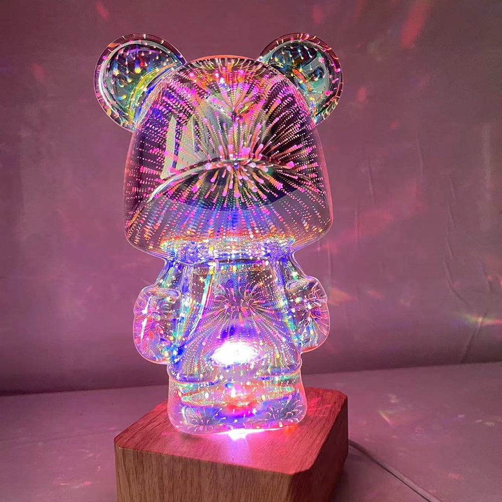 Luz noturna de urso de fogos de artifício 3D
