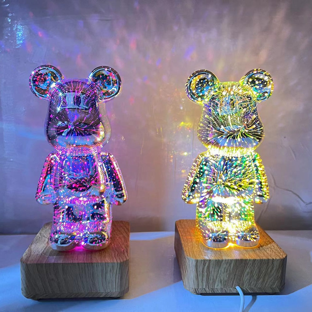 Luz noturna de urso de fogos de artifício 3D